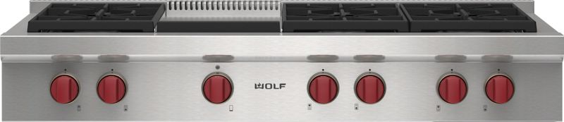 Wolf 48" Sealed Burner Rangetop - 6 Burners and Infrared Griddle, model SRT486G-LP — ranges specified and installed by iKitchen Cabinetry, view 4