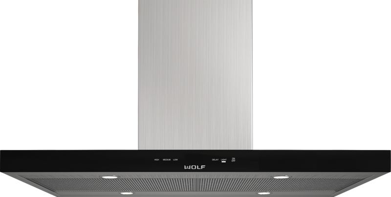 Wolf 42" Cooktop Island Hood - Black, model VI42B — ventilation specified and installed by iKitchen Cabinetry