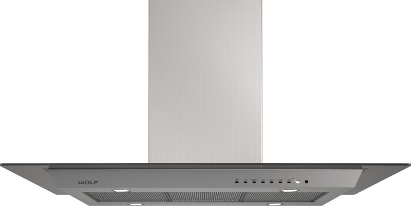 Wolf 45" Cooktop Island Hood - Glass, model VI45G — ventilation specified and installed by iKitchen Cabinetry