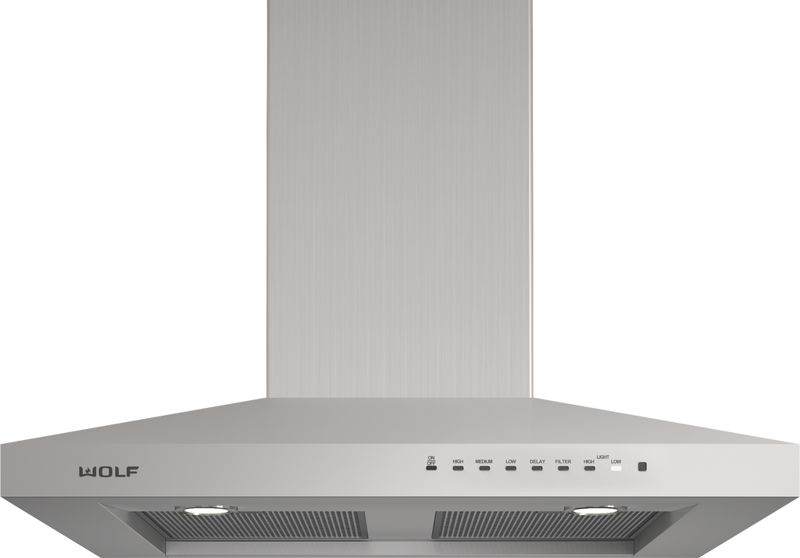 Wolf 30" Cooktop Wall Hood - Stainless, model VW30S — ventilation specified and installed by iKitchen Cabinetry