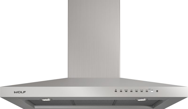 Wolf 36" Cooktop Wall Hood - Stainless, model VW36S — ventilation specified and installed by iKitchen Cabinetry