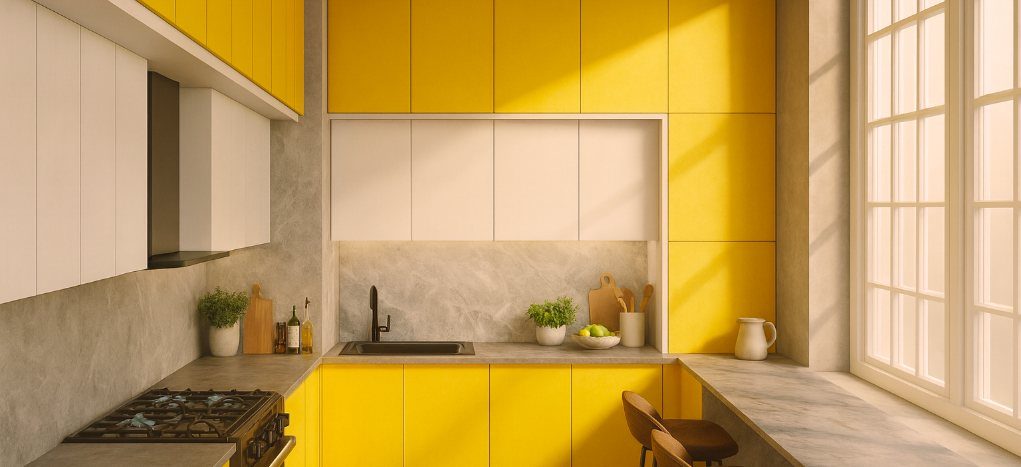 AGT Soft Touch Yellow 739 — decorative furniture panel for custom cabinetry, view 2