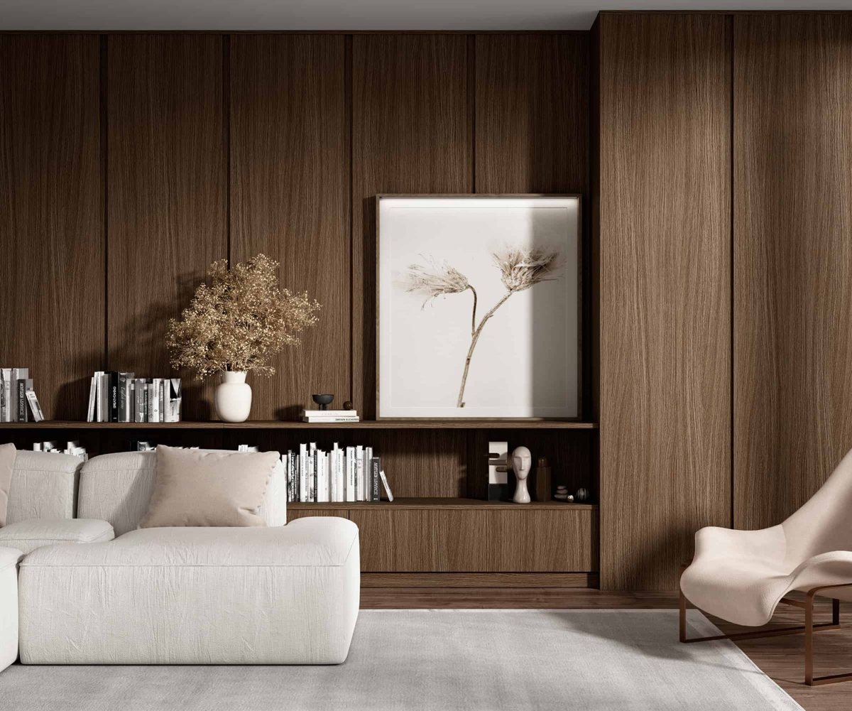 Living room storage in dark ALVIC Velázquez 05 SYNCRON oak with golden undertones