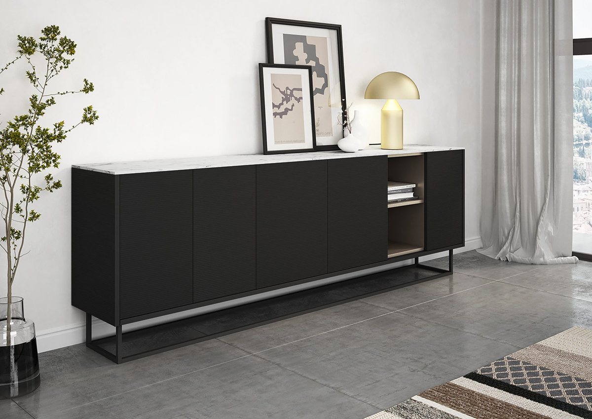 Black ALVIC Negro Avantgarde SYNCRON cabinetry with fine horizontal line texture