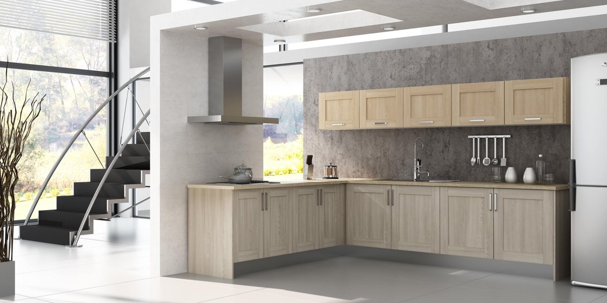 Kitchen in ALVIC Como Ash 02 SYNCRON ash with textured woodgrain doors