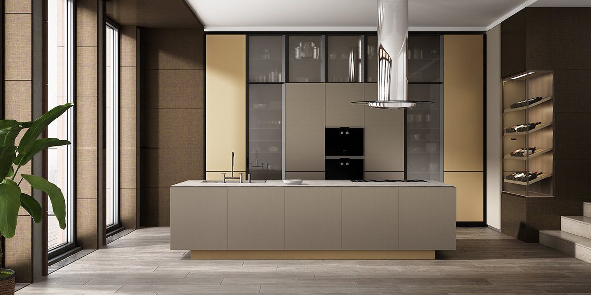 Kitchen in ALVIC Metal Plus Champagne and Light Gold matt metallic fronts