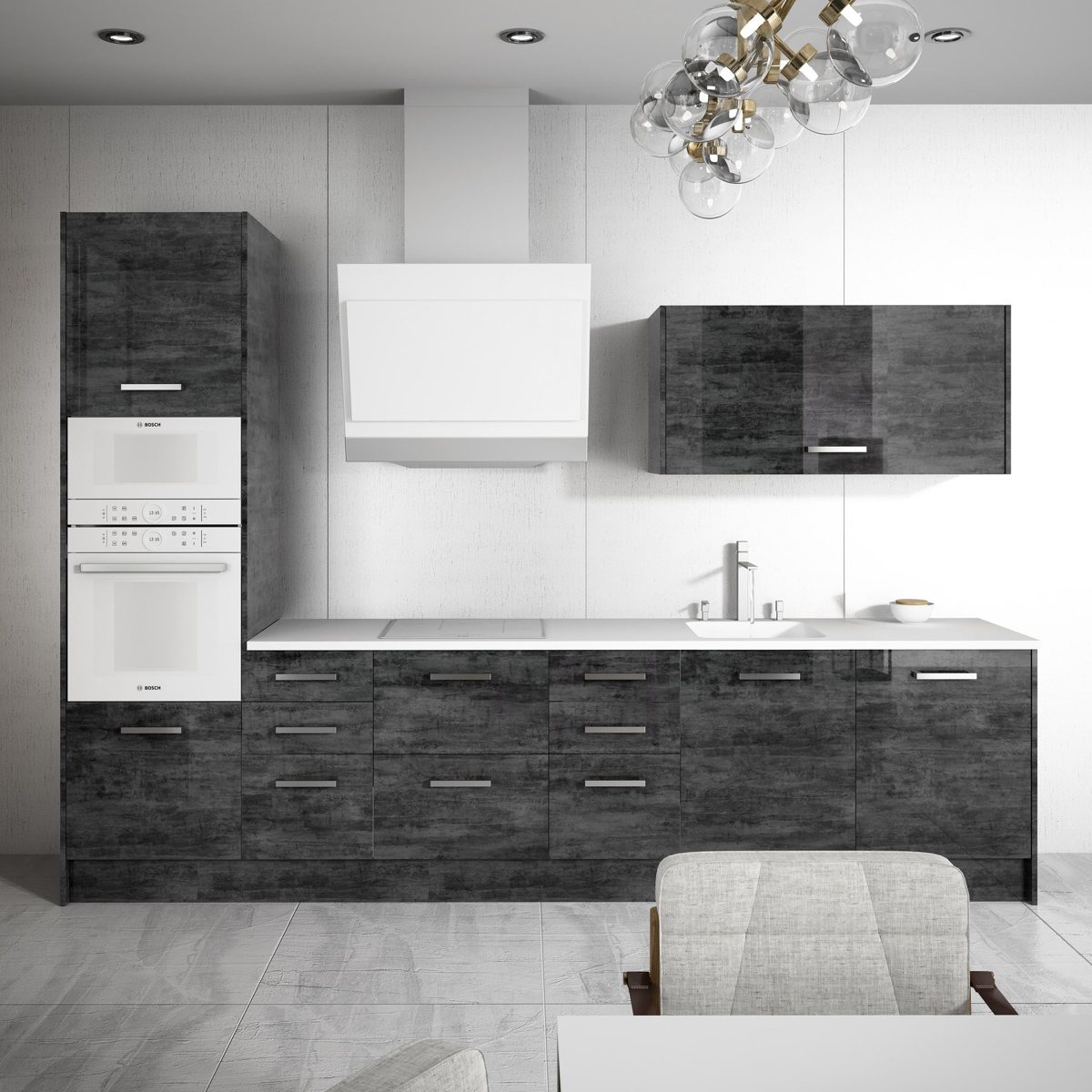 Classic kitchen in ALVIC Metallo 01 and Metallo 04 high-gloss LUXE fronts