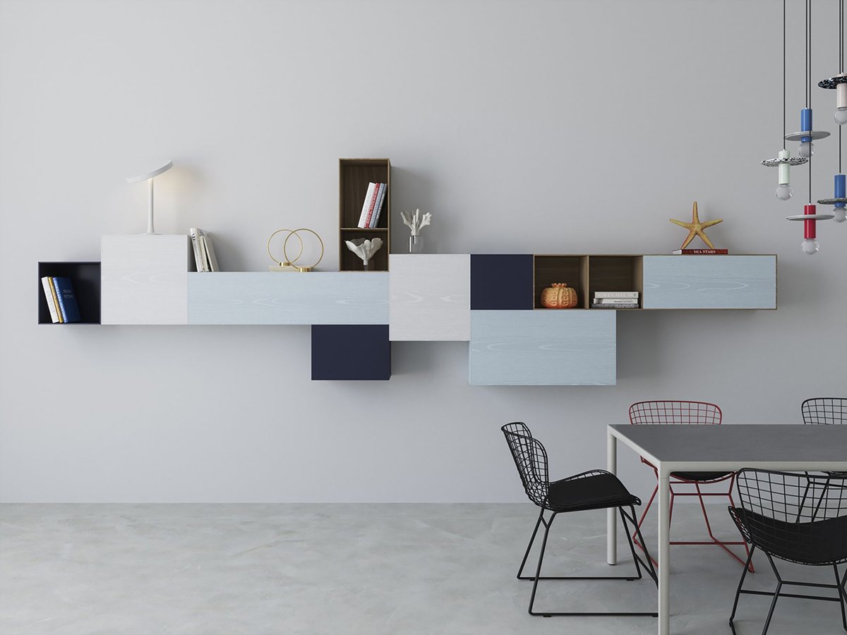 White ALVIC Blanco Polar MI Minerva cabinetry with blue Minerva fronts
