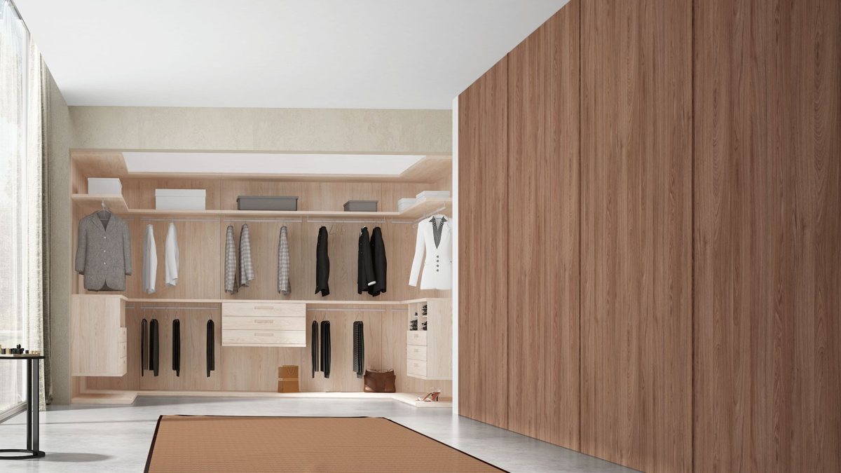 Wardrobe finished in ALVIC Nogal Rosales 01 and 02 SYNCRON wood fronts