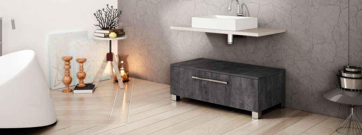 Graphite ALVIC Oxid 04 Grafitt bathroom vanity with pale stone-effect cabinetry