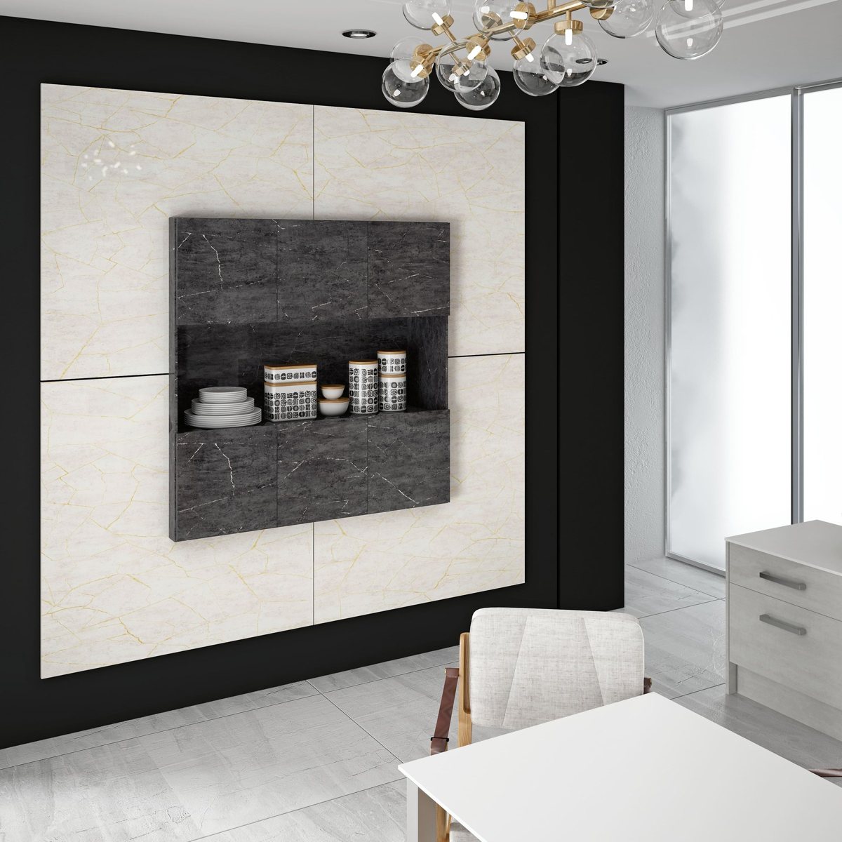 ALVIC Porcelain 03 Silver cabinet fronts beside Porcelain 01 Gold in LUXE gloss