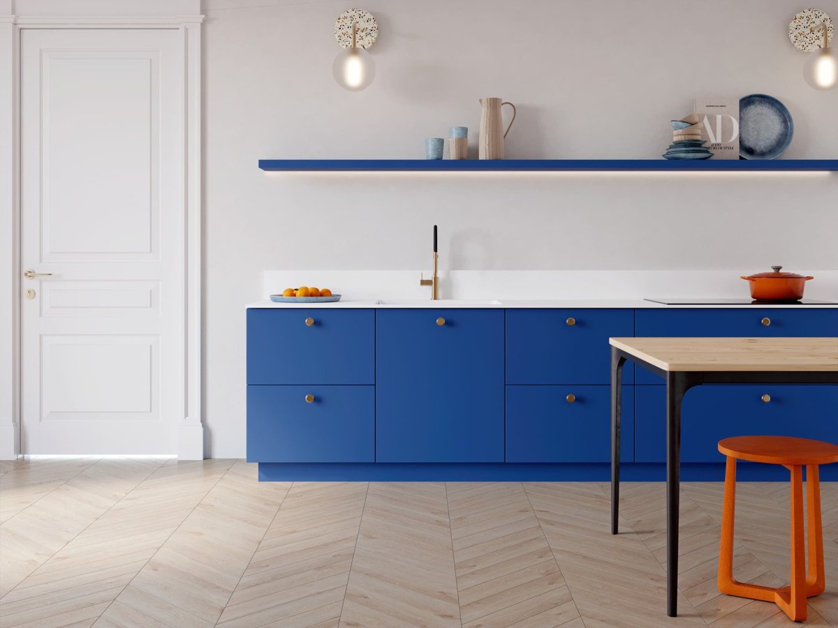 Ultramarine ALVIC Azul Ultramar super-matt kitchen fronts with a white worktop