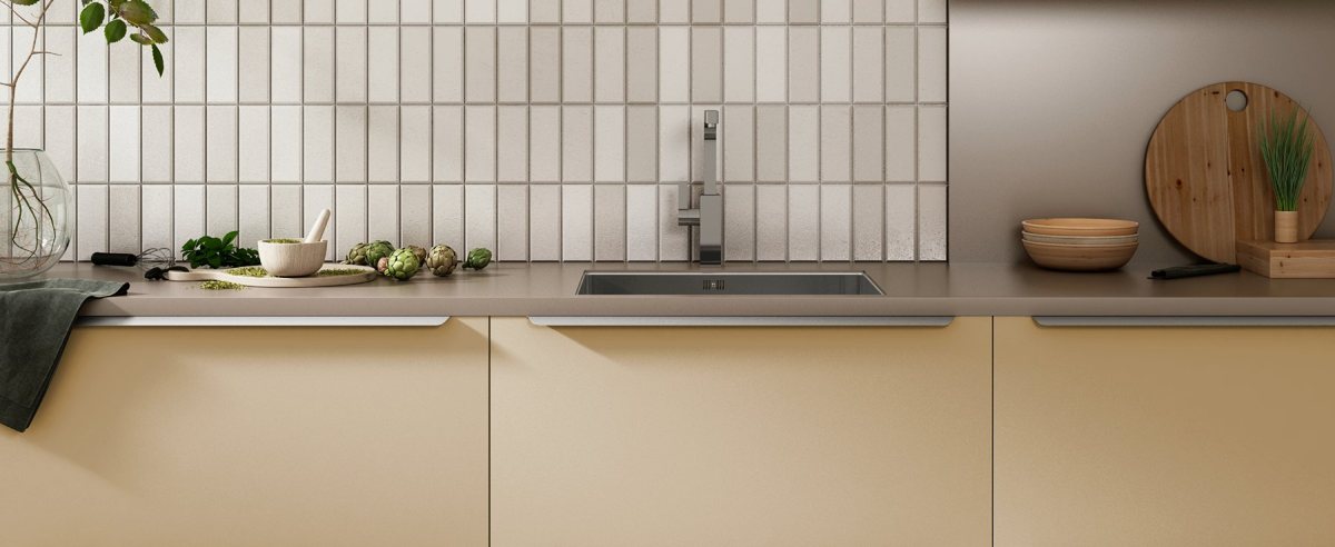 Golden brown ALVIC Ginger cabinetry in a super-matt ZENIT finish