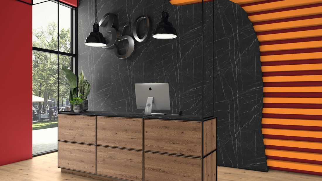 EGGER F206 ST9 Black Pietra Grigia — material / stone reproduction panel decor for custom cabinetry (3D view)