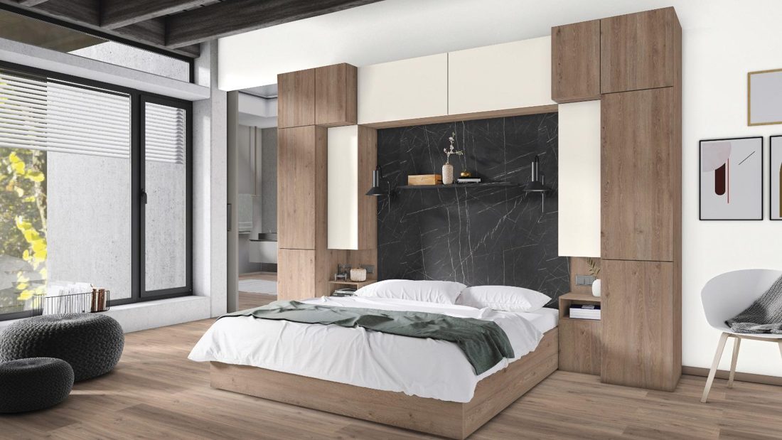 EGGER H3133 ST12 Truffle Brown Davos Oak — woodgrain reproduction panel decor for custom cabinetry (3D view)