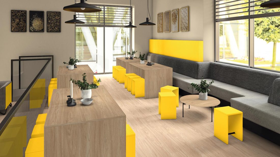 EGGER U114 ST9 Brilliant Yellow — uni colour panel decor for custom cabinetry (3D view)