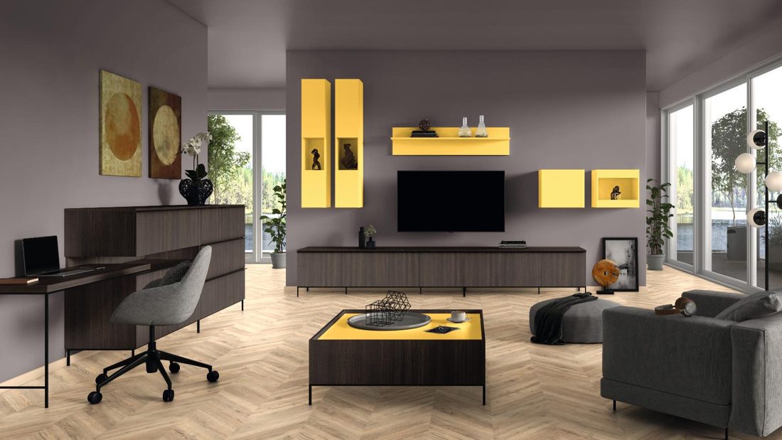 EGGER U163 ST9 Curry Yellow — uni colour panel decor for custom cabinetry (3D view)