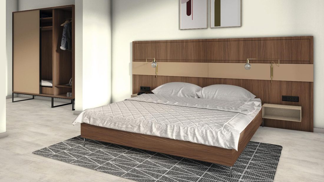 EGGER U250 TM Caramel Beige — uni colour panel decor for custom cabinetry (3D view)