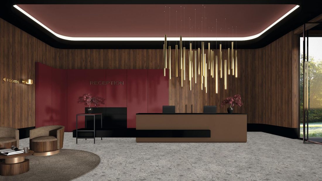 EGGER U399 PM Garnet Red — uni colour panel decor for custom cabinetry (3D view)