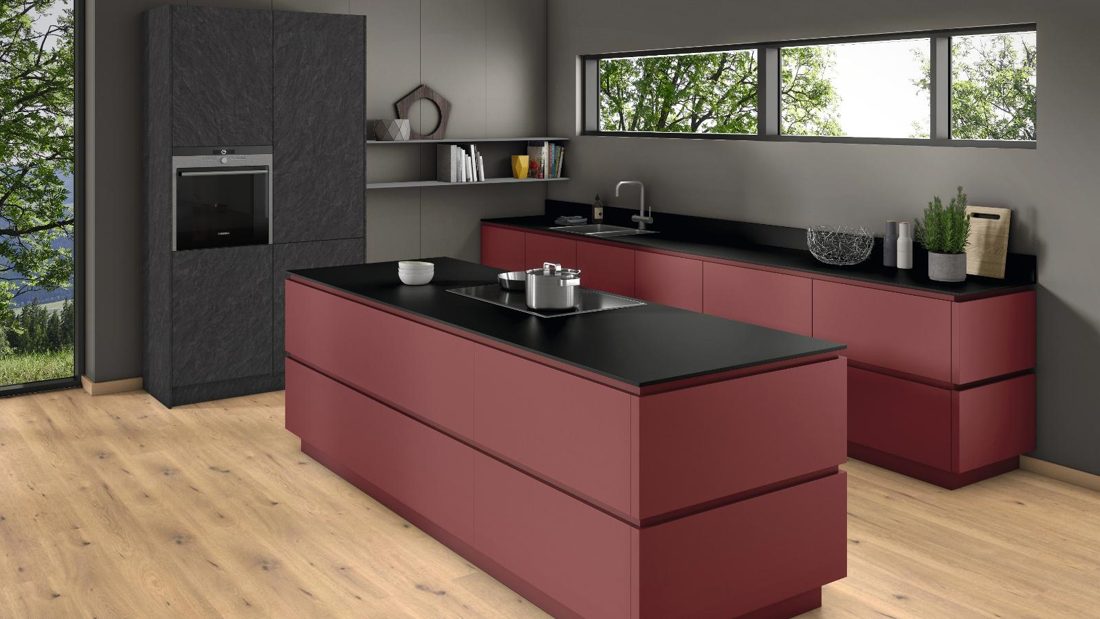 EGGER U399 ST9 Garnet Red — uni colour panel decor for custom cabinetry (3D view)