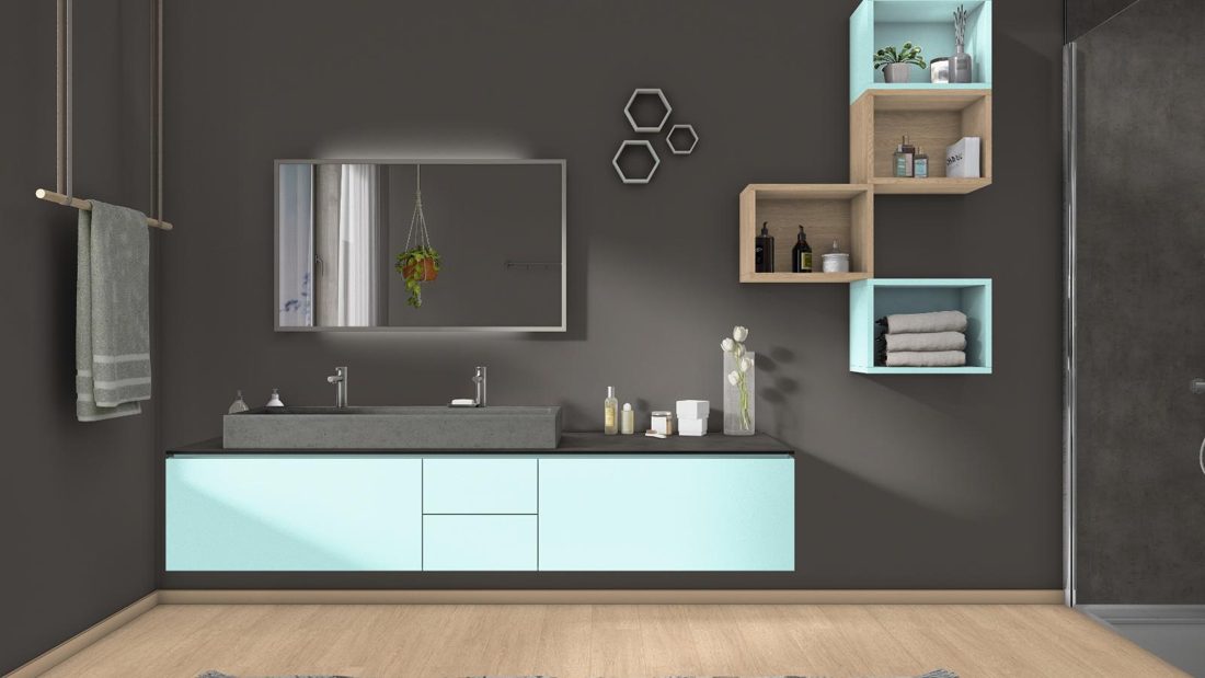 EGGER U500 ST9 Glacier Blue — uni colour panel decor for custom cabinetry (3D view)
