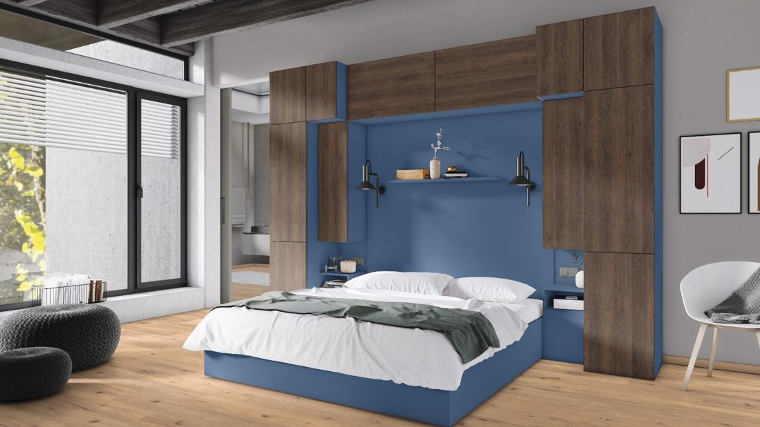 EGGER U504 ST9 Tyrolean Blue — uni colour panel decor for custom cabinetry (3D view)