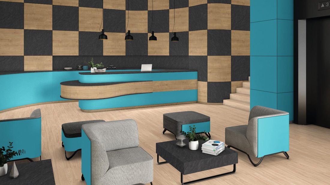 EGGER U633 ST9 Turquoise Blue — uni colour panel decor for custom cabinetry (3D view)