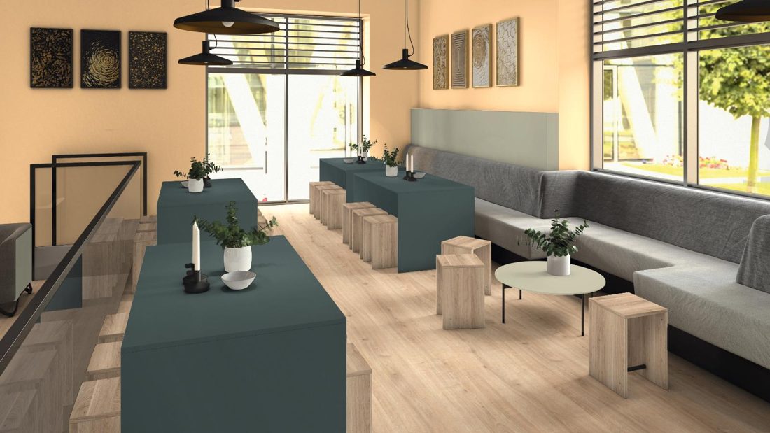 EGGER U665 PM Stone Green — uni colour panel decor for custom cabinetry (3D view)