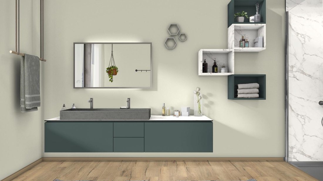 EGGER U665 ST9 Stone Green — uni colour panel decor for custom cabinetry (3D view)
