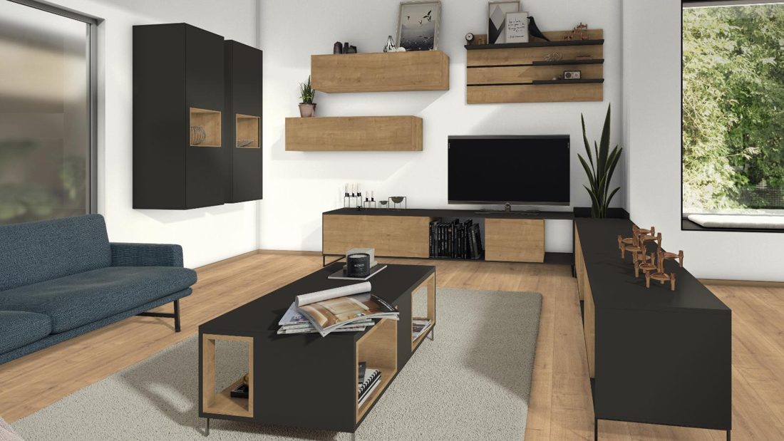 EGGER U8991 ST9 Solid Soft Black — uni colour panel decor for custom cabinetry (3D view)