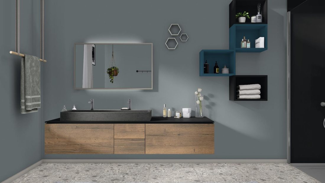 EGGER U999 ST87 Black — uni colour panel decor for custom cabinetry (3D view)
