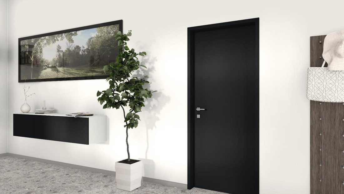 EGGER U999 STG4 Black — uni colour panel decor for custom cabinetry (3D view)