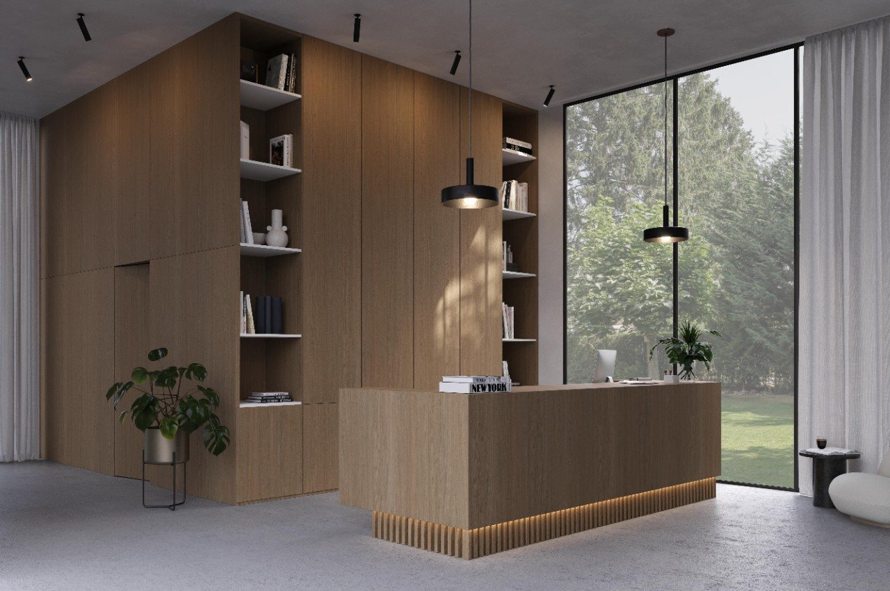 Master Oak double fumed 0H914 rift oak cabinetry panel — iKitchen Cabinetry (in a room)