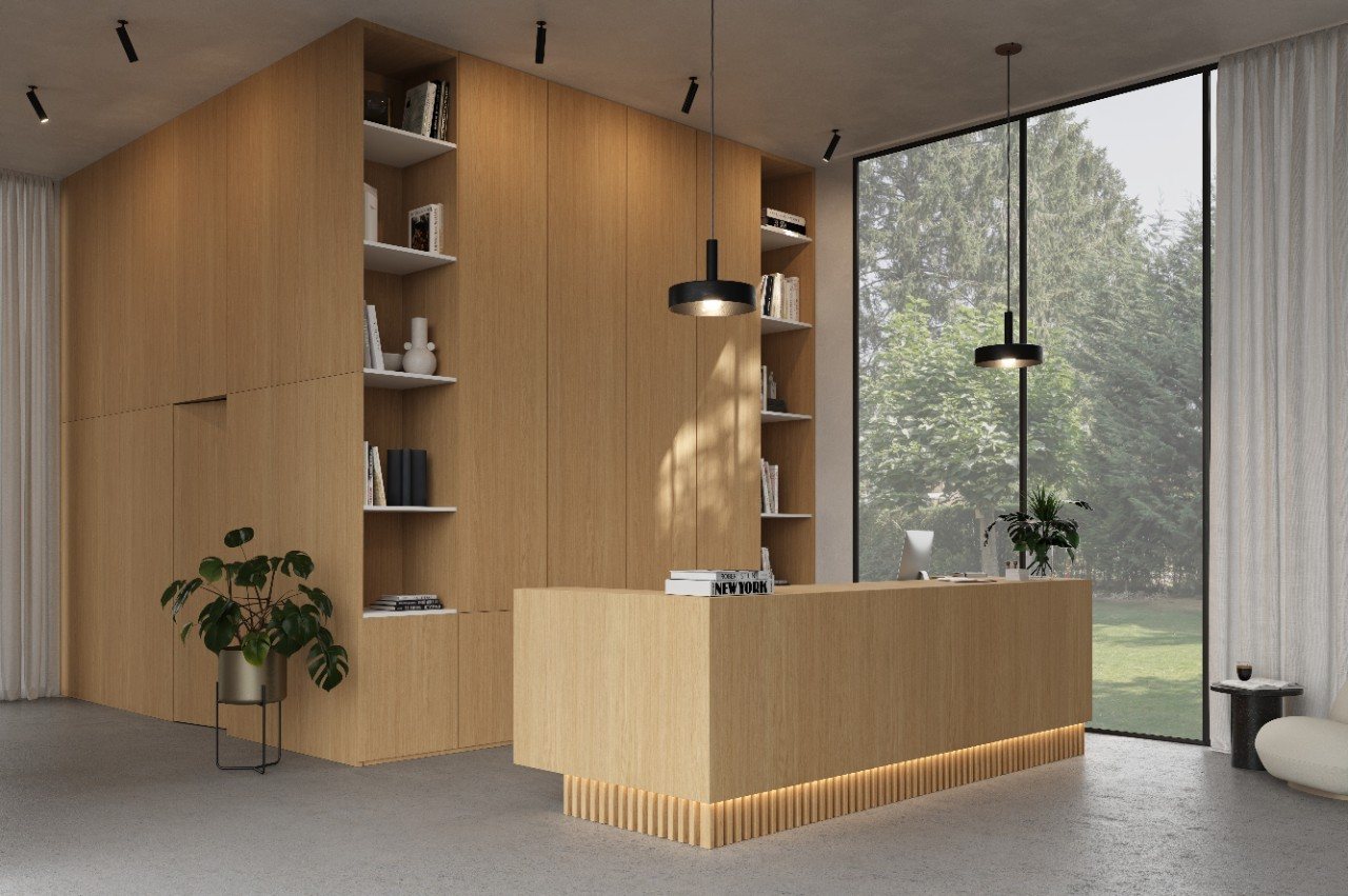 Master Oak natural hay 0H925 rift oak cabinetry panel — iKitchen Cabinetry (in a room)