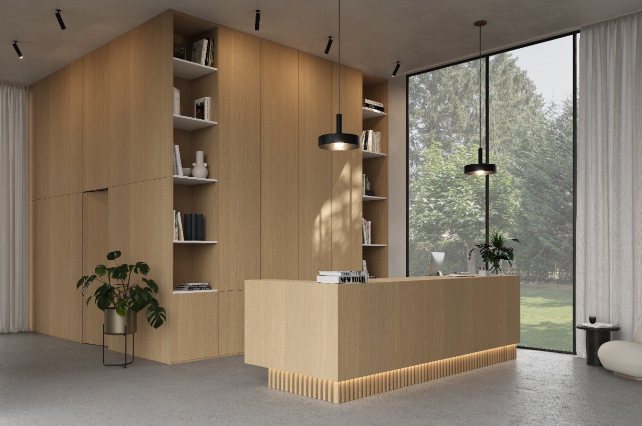 Master Oak patina natural 0H923 rift oak cabinetry panel — iKitchen Cabinetry (in a room)