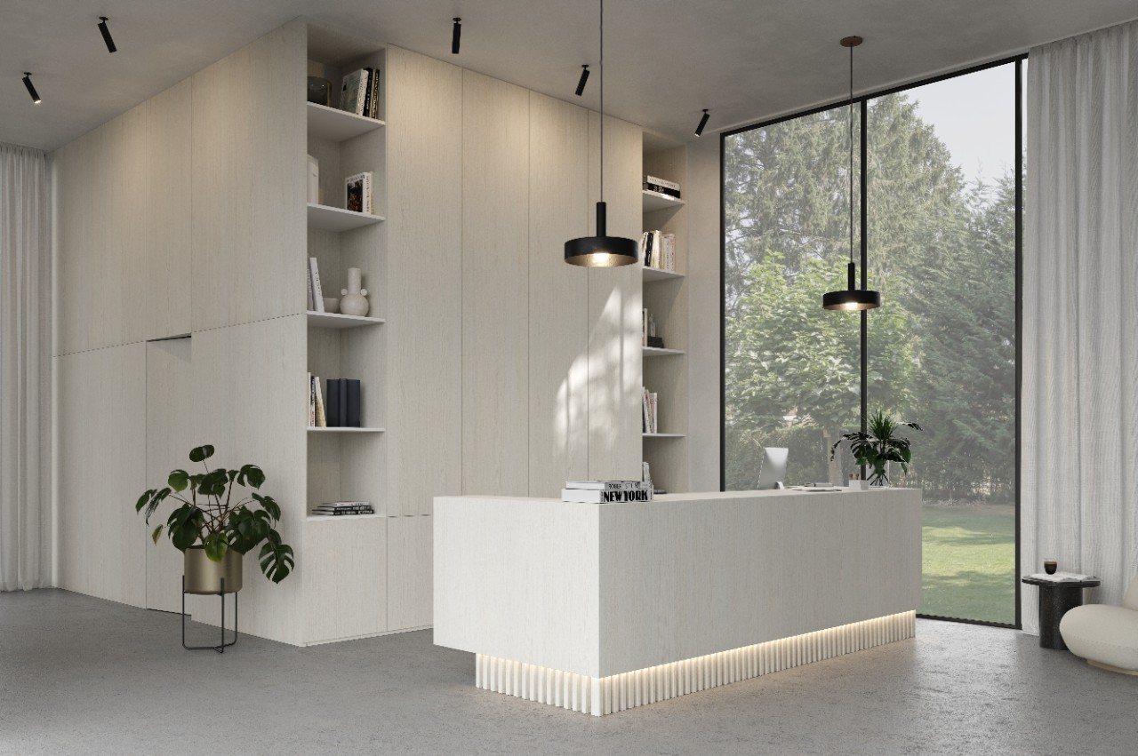 Master Oak soft white 0H922 rift oak cabinetry panel — iKitchen Cabinetry (in a room)