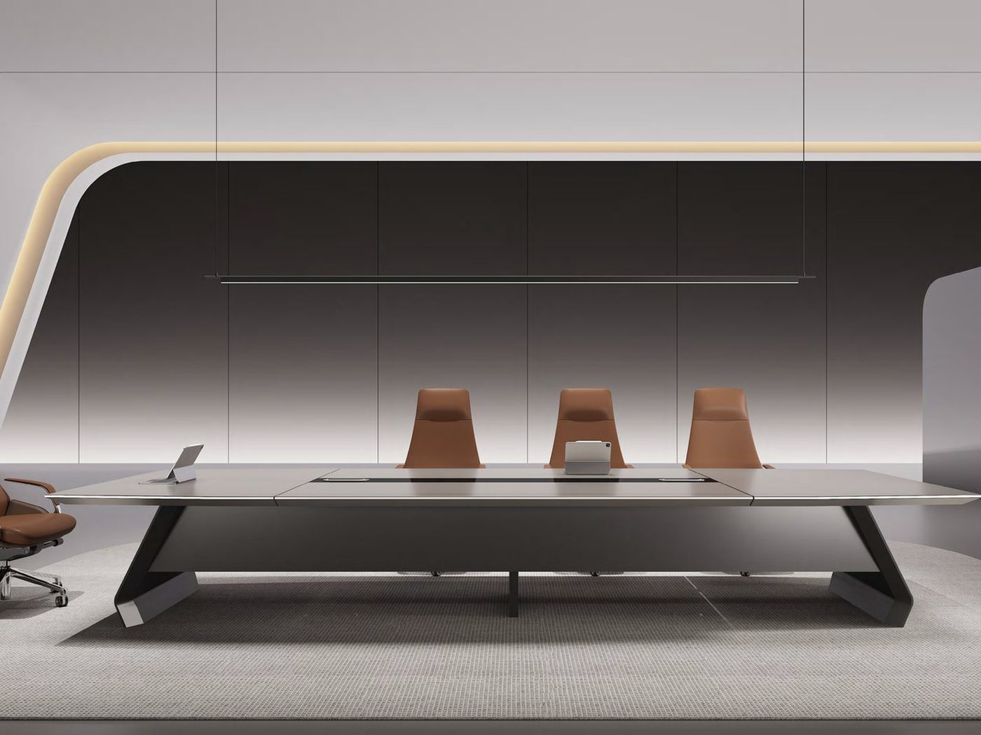 Custom reception desk with illuminated front and stone top