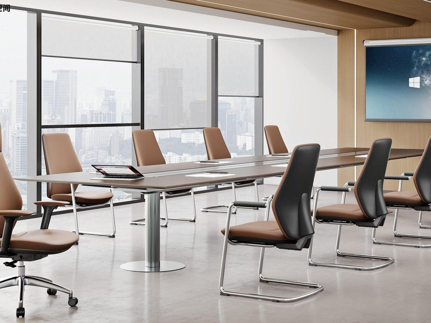 Office task seating at a meeting table