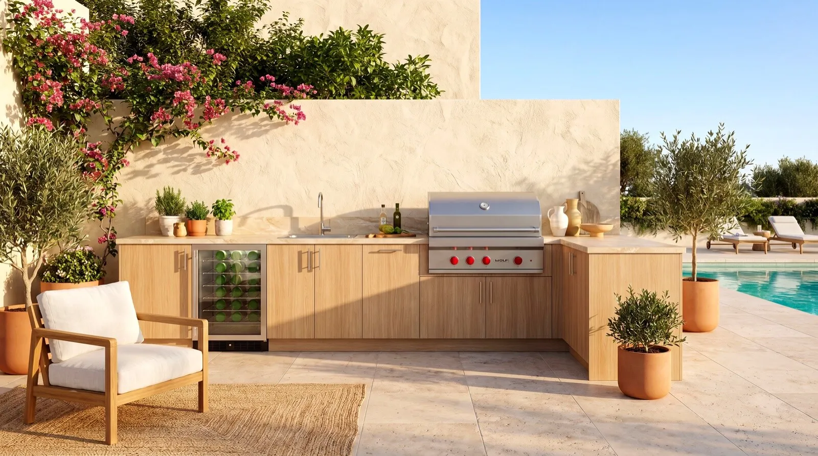 European outdoor kitchen in Climacore cabinetry with Dekton counter