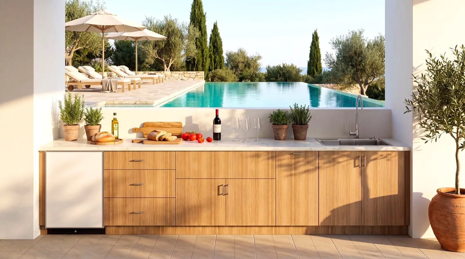 European outdoor kitchen in Climacore cabinetry with Dekton counter