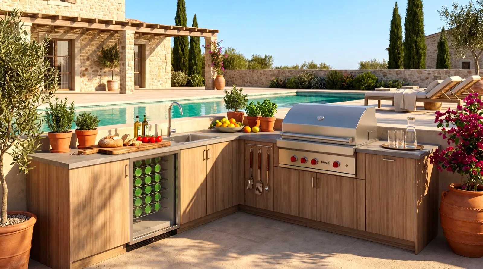 European outdoor kitchen in Climacore cabinetry with Dekton counter