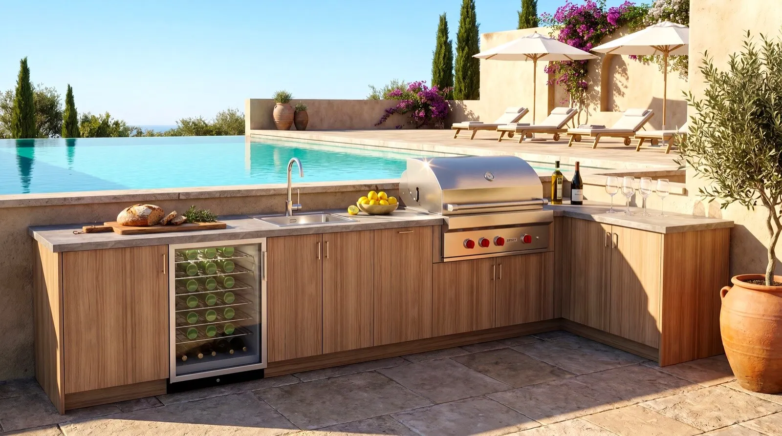 European outdoor kitchen in Climacore cabinetry with Dekton counter