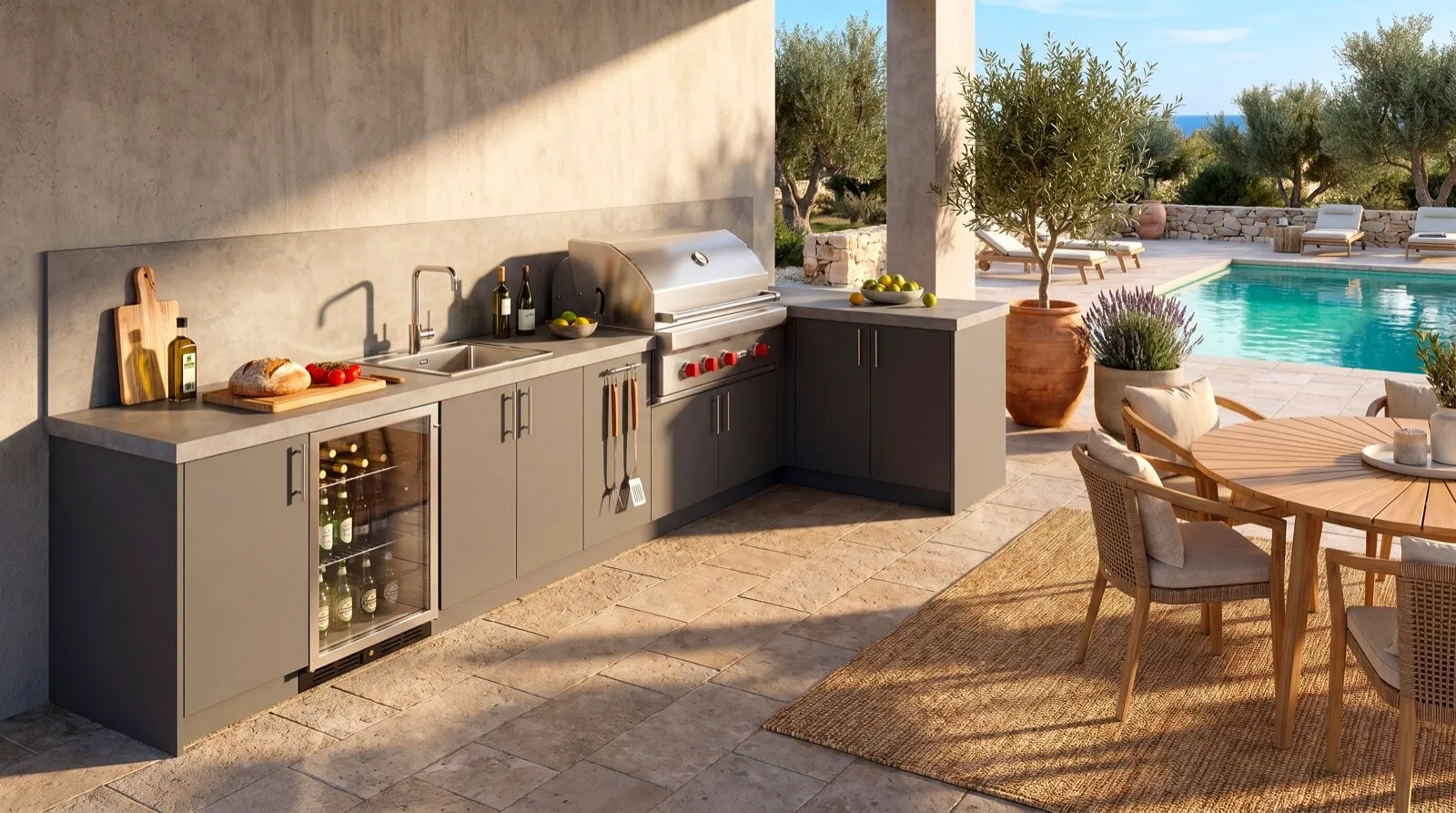 European outdoor kitchen in Climacore cabinetry with Dekton counter