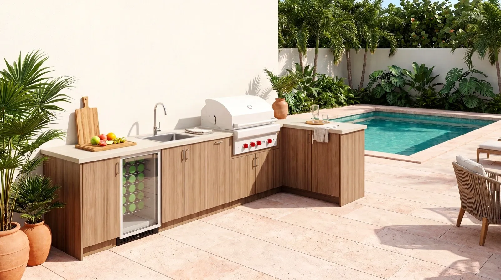 European outdoor kitchen in Climacore cabinetry with Dekton counter