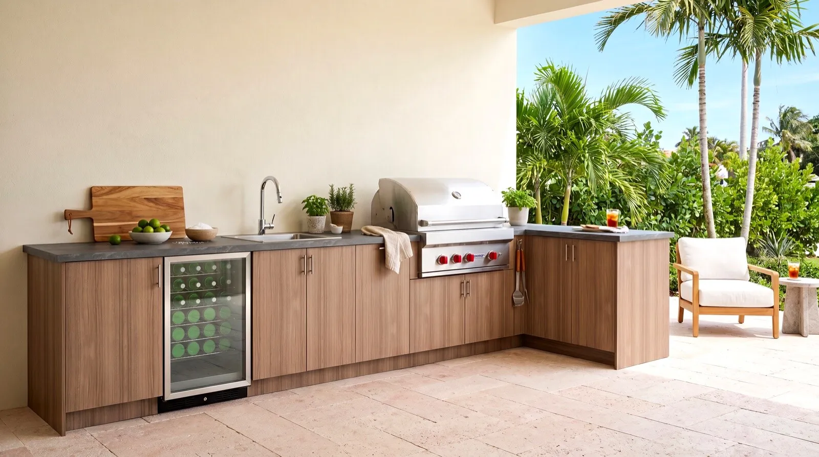 European outdoor kitchen in Climacore cabinetry with Dekton counter