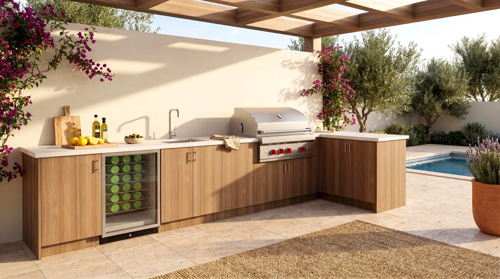 European outdoor kitchen in Climacore cabinetry with Dekton counter