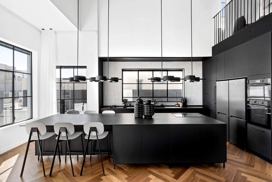 Black and Herringbone Duplex — custom kitchens, built-ins & wall units, wall paneling, bathroom vanities by iKitchen Cabinetry, view 2