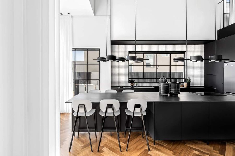 Black and Herringbone Duplex — custom kitchens, built-ins & wall units, wall paneling, bathroom vanities by iKitchen Cabinetry, view 4