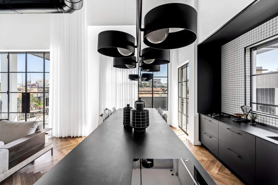 Black and Herringbone Duplex — custom kitchens, built-ins & wall units, wall paneling, bathroom vanities by iKitchen Cabinetry, view 6