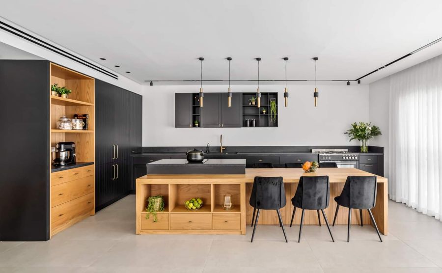 Black Oak and Ochre Apartment — custom kitchens, built-ins & wall units, wall paneling, bathroom vanities, walk-in closets by iKitchen Cabinetry, view 2
